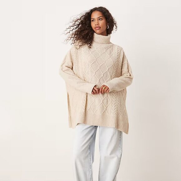 BARBOUR Wool Blend Burne Diamond Stitch Aran Cape No Size Tag Check Measurements - Picture 1 of 11